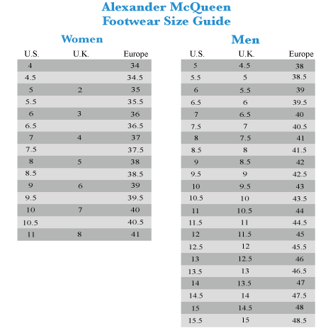 alexander mcqueen trainers sizing
