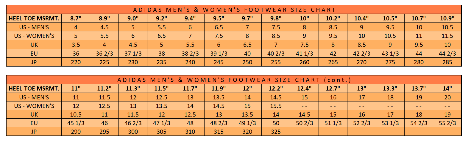 adidas mens womens shoe size chart